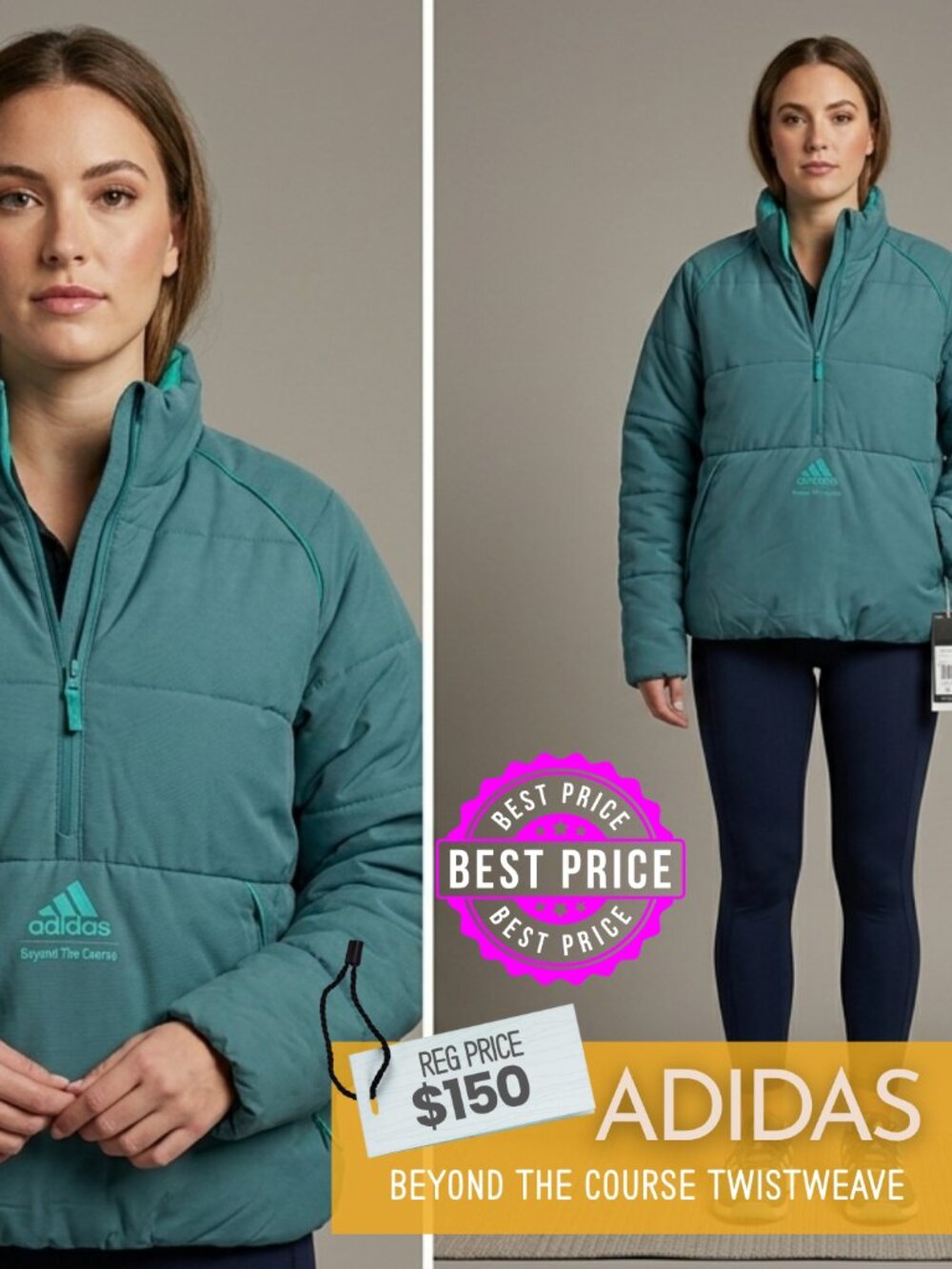 NWT adidas Beyond The Course Twistweave Loose Quarter-Zip Jacket - Teal